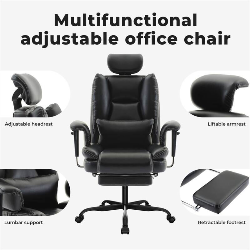 Multifunctional adjustable office chair

Adjustable headrest
Liftable armrest
Lumbar support
Retractable footrest