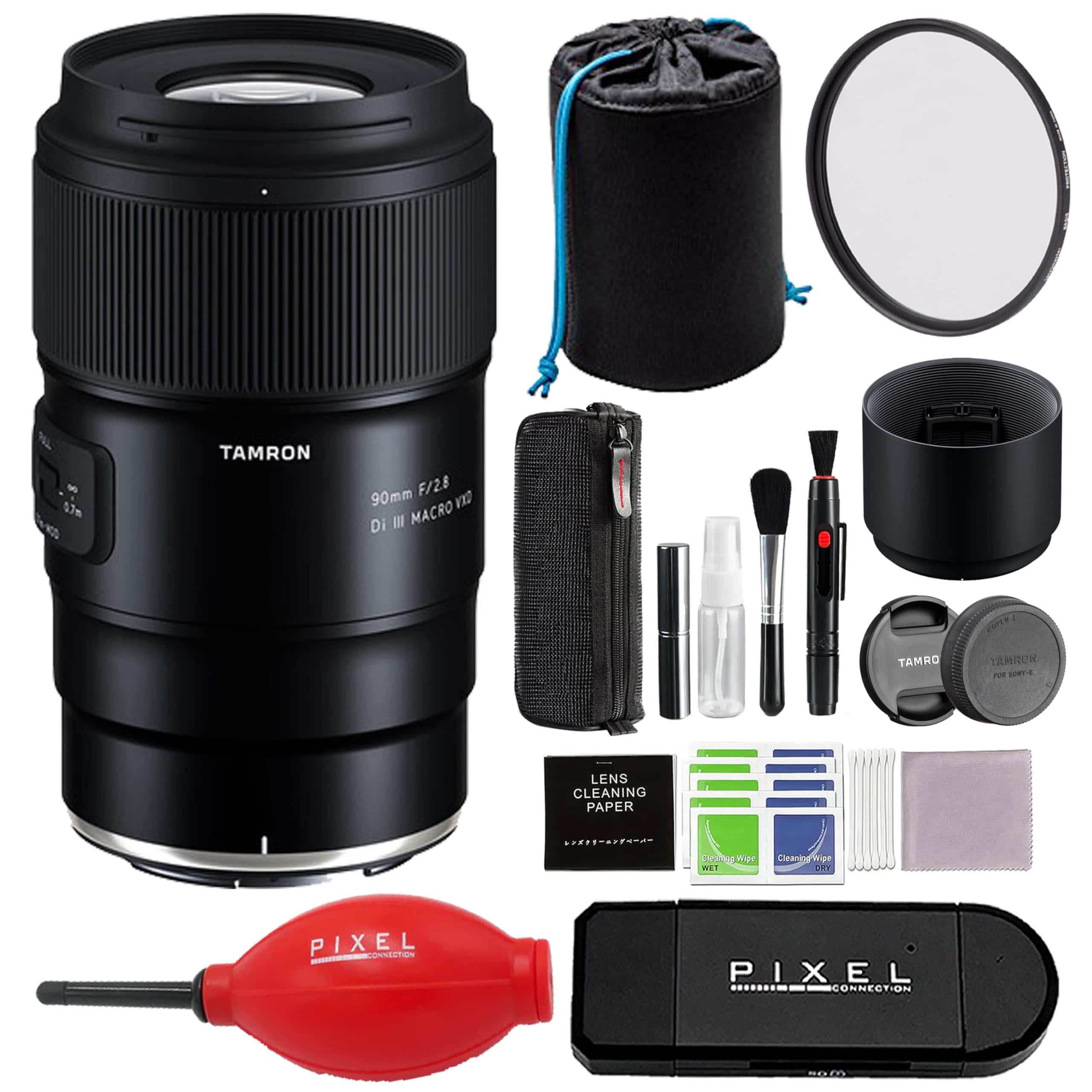 Tamron - 90mm f/2.8 Di III VXD Macro Lens for Sony E mount with Pixel Advance Accessories and Travel Bundle | AFF072S-700 - Black