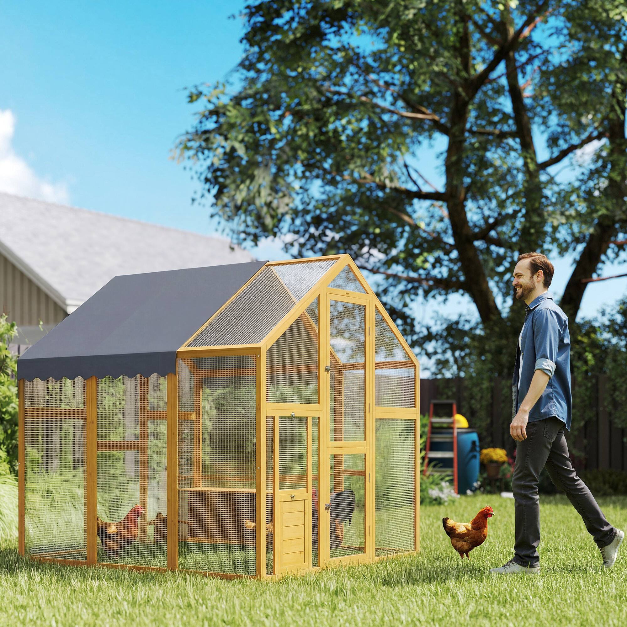 Alt View 1. Pawhut - Wooden Chicken Run with Waterproof & Anti-UV Cover, for 6-8 Chickens, for Backyard - Yellow.
