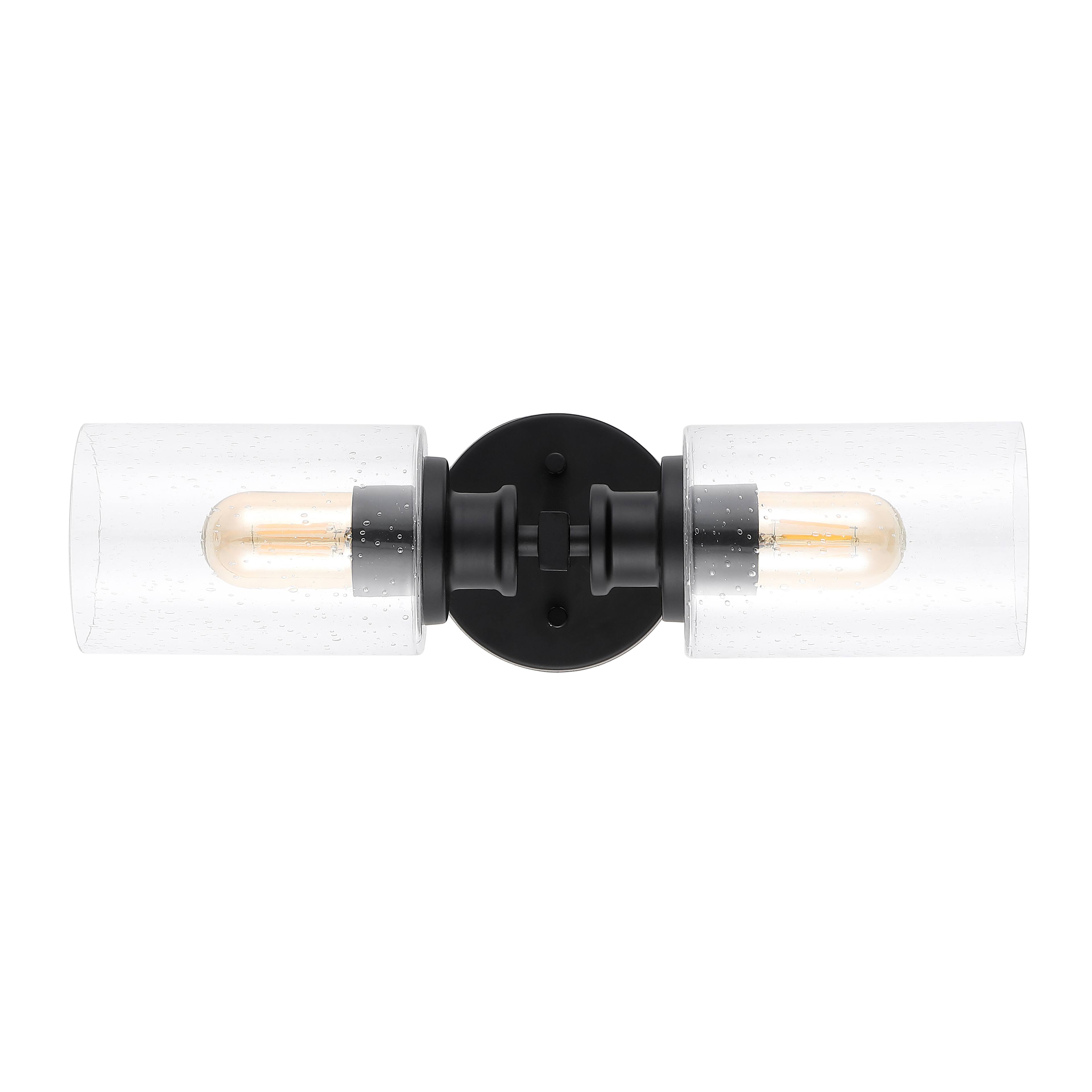 Alt View 5. Jonathan Y - Jules Edison 16.5" Cylinder 2-Light Iron/Seeded Glass Farmhouse Contemporary LED Wall Sconce, Black - Black.