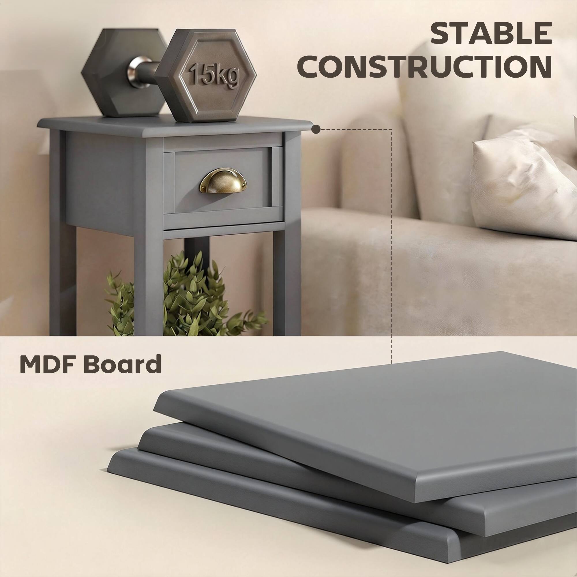 STABLE CONSTRUCTION  
15kg  
MDF Board
