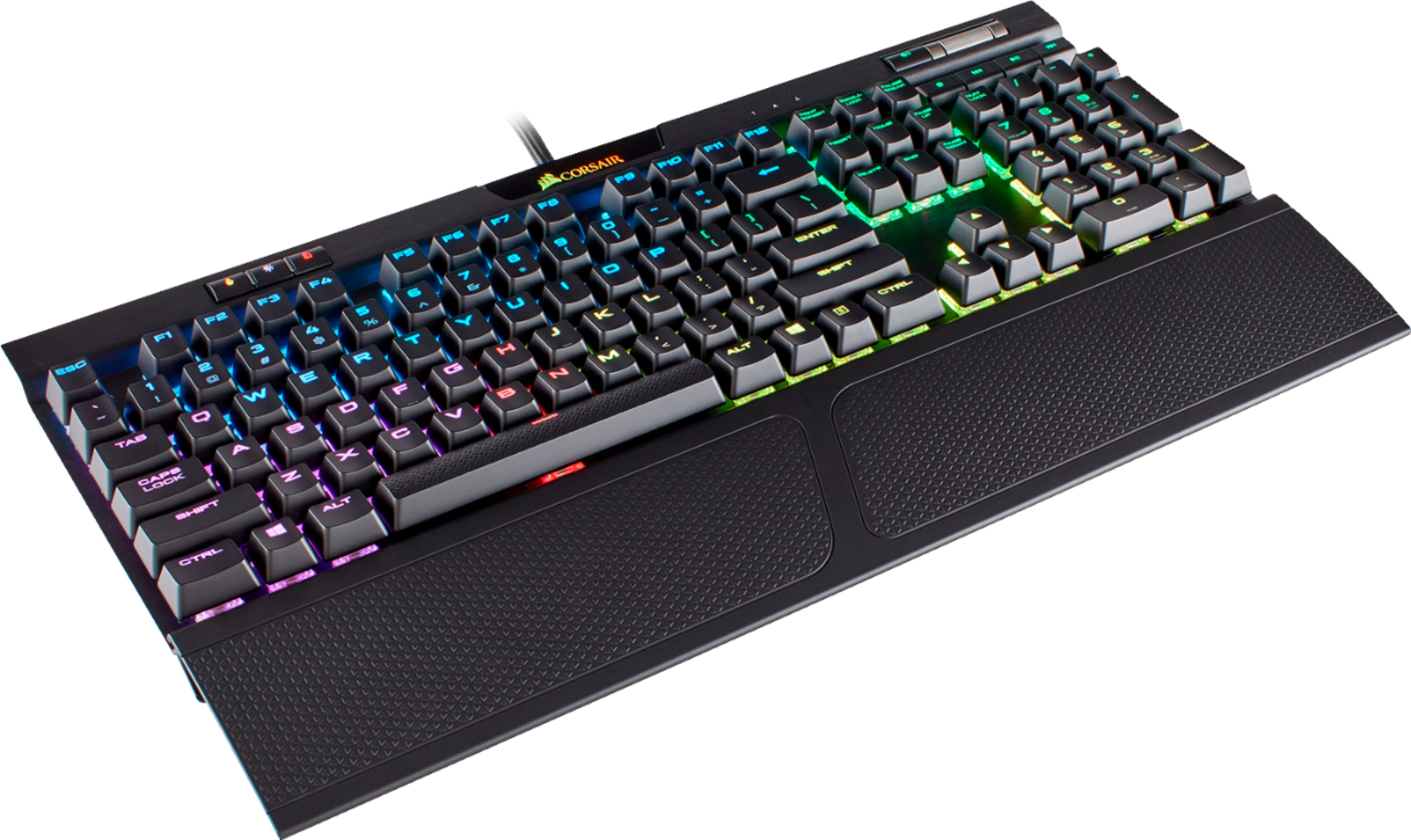 Angle. CORSAIR - K70 RGB MK. 2 RAPIDFIRE Full-size Wired Mechanical Cherry MX Speed Linear Switch Gaming Keyboard with USB Pass Through - Black.