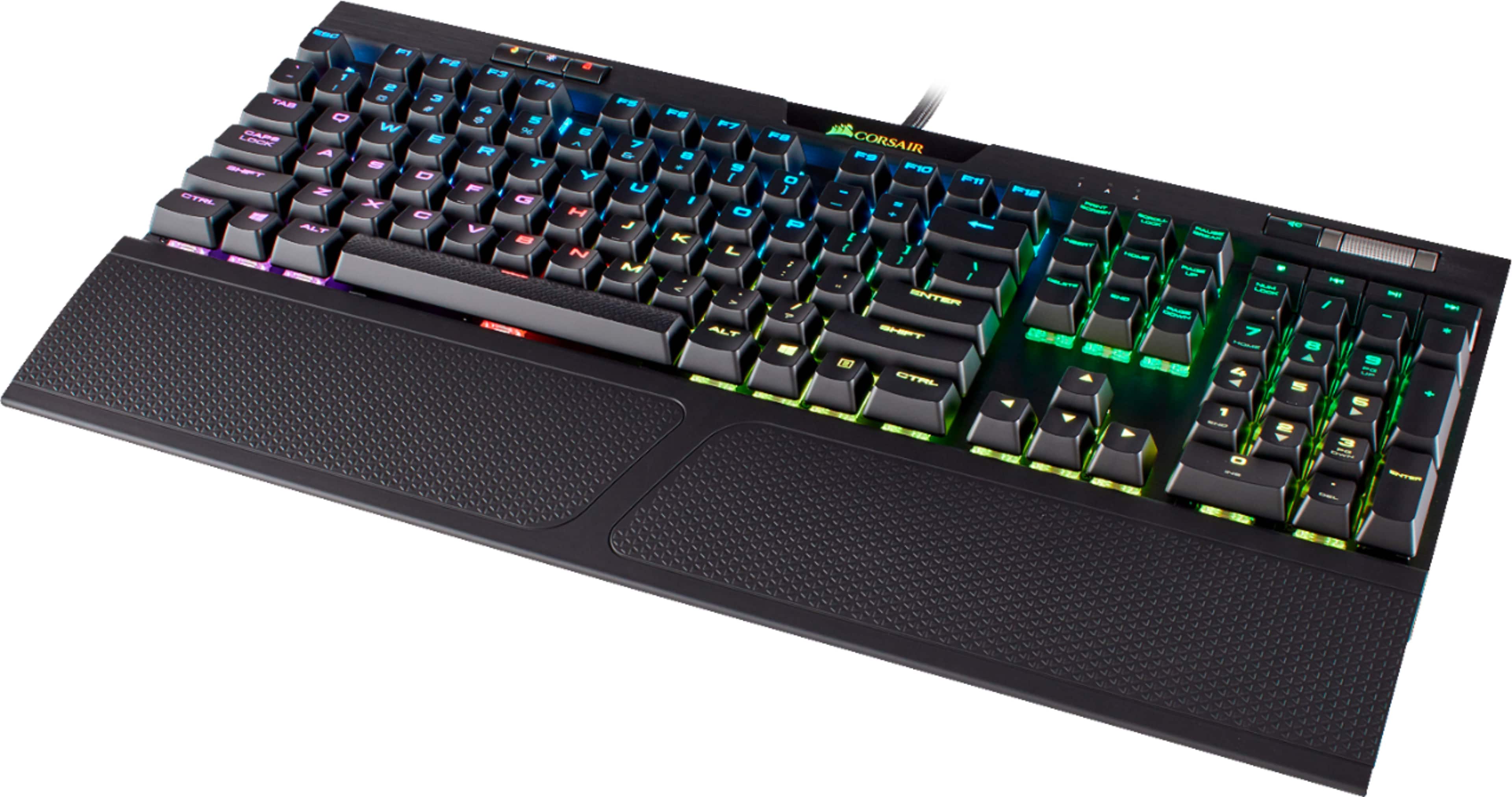 Left. CORSAIR - K70 RGB MK. 2 RAPIDFIRE Full-size Wired Mechanical Cherry MX Speed Linear Switch Gaming Keyboard with USB Pass Through - Black.