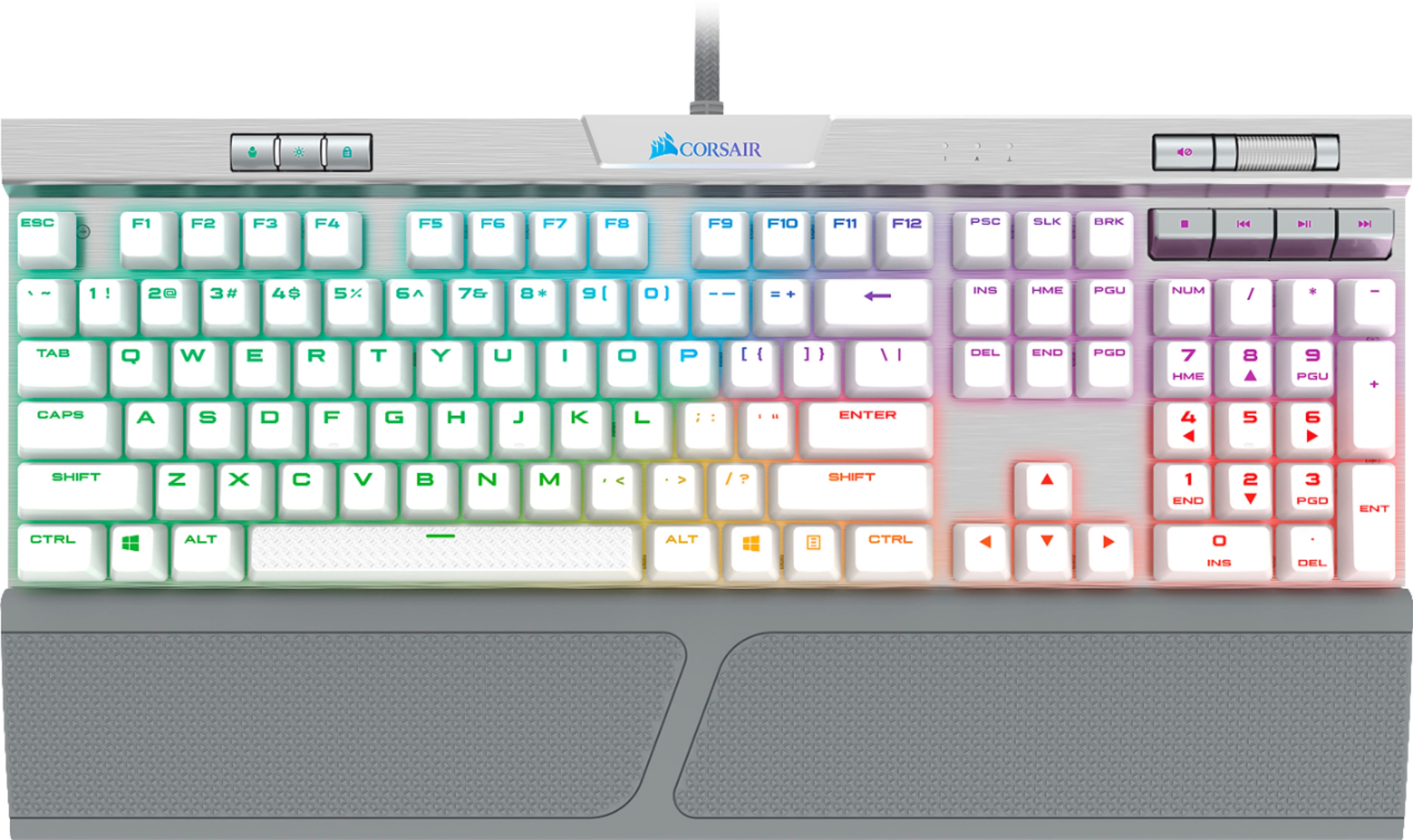 CORSAIR - K70 RGB MK. 2 SE RAPIDFIRE Full-size Wired Mechanical Cherry MX Speed Linear Switch Gaming Keyboard with Wht PBT Keycaps - Silver Anodized Brushed Aluminum