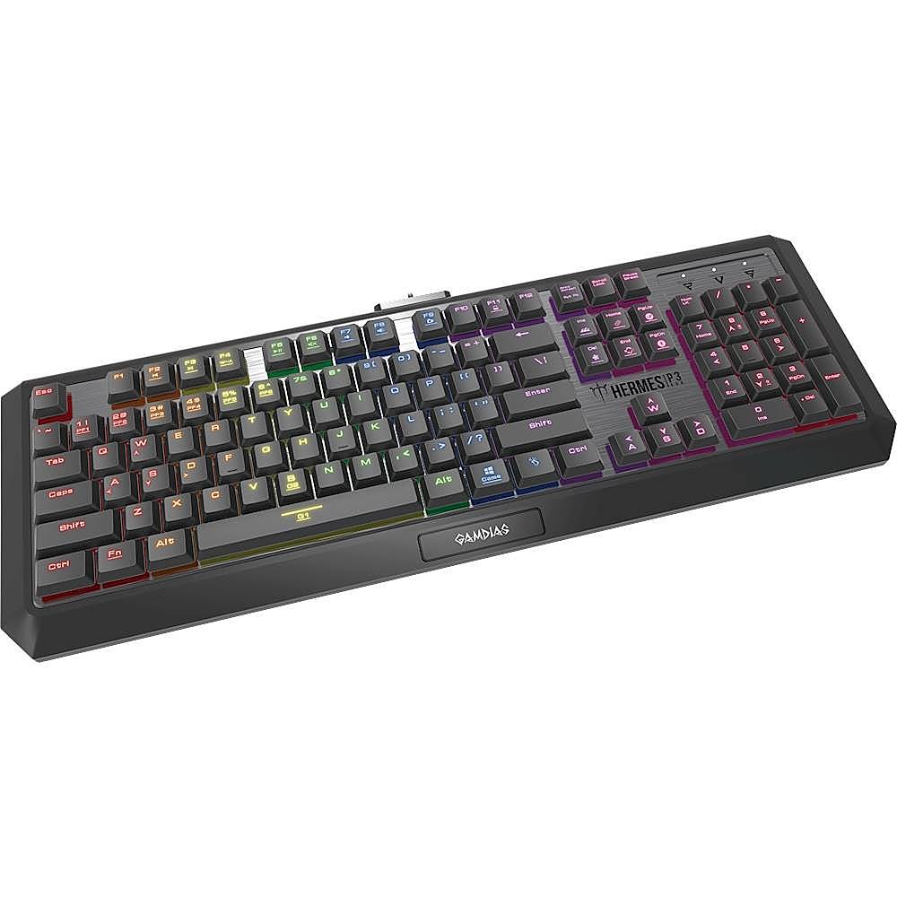 Angle View: GD-HERMES P3 BROWN S RGB Full-size Wired Gaming Mechanical Gamdias Brown Switch Keyboard with RGB Back Lighting - Black
