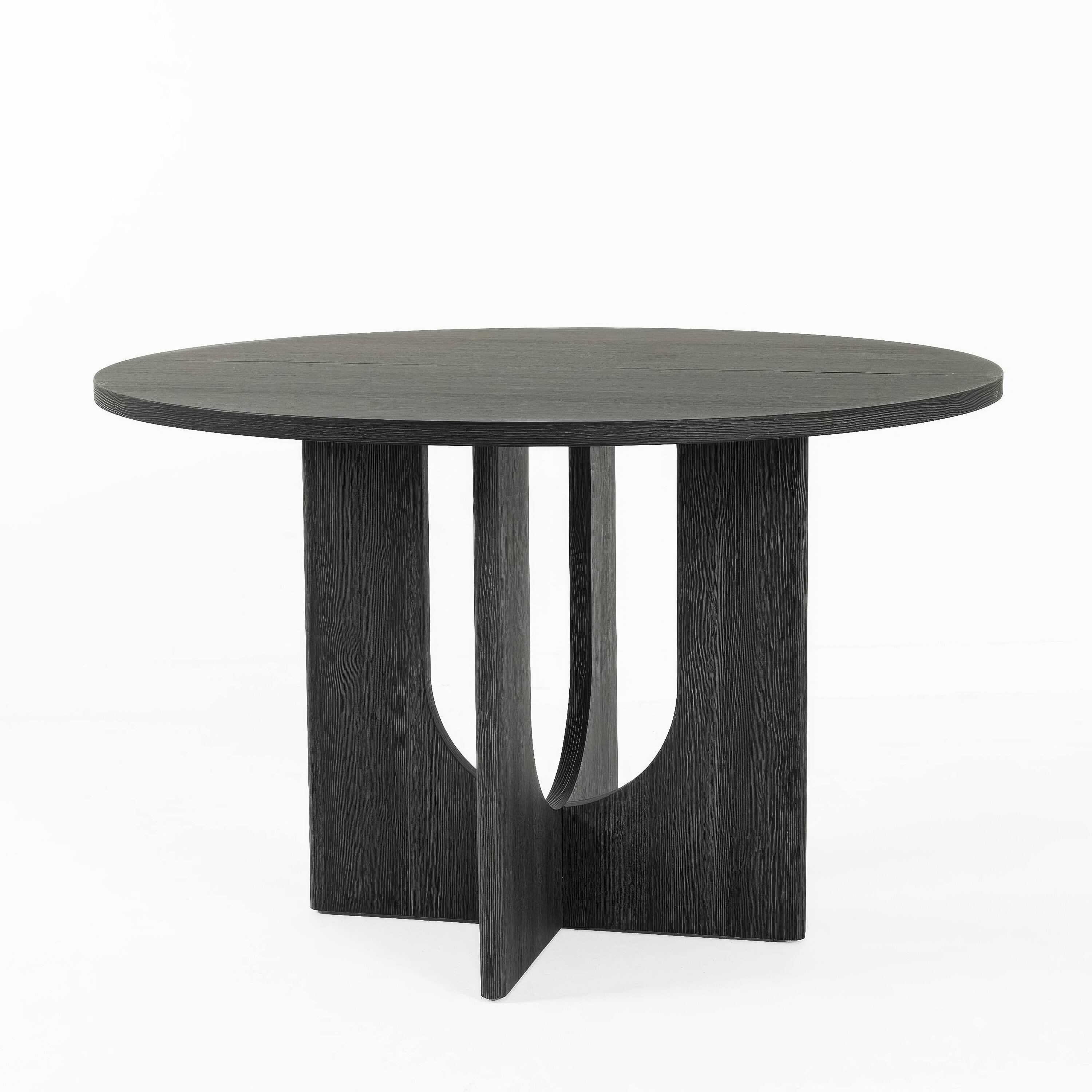 Back. Manhattan Lane - Kysa Dining Table, 47 Inch Round Top, Cross U Pedestal Base - Dark Gray.