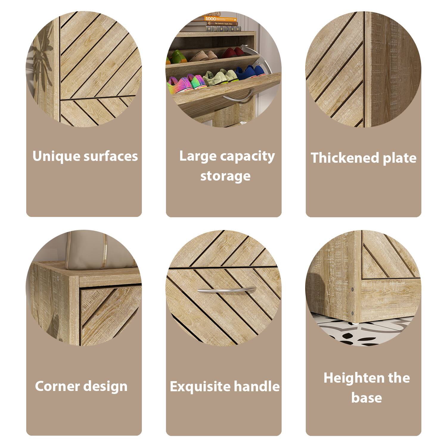 Unique surfaces, Large capacity storage, Thickened plate, Corner design, Exquisite handle, Heighten the base