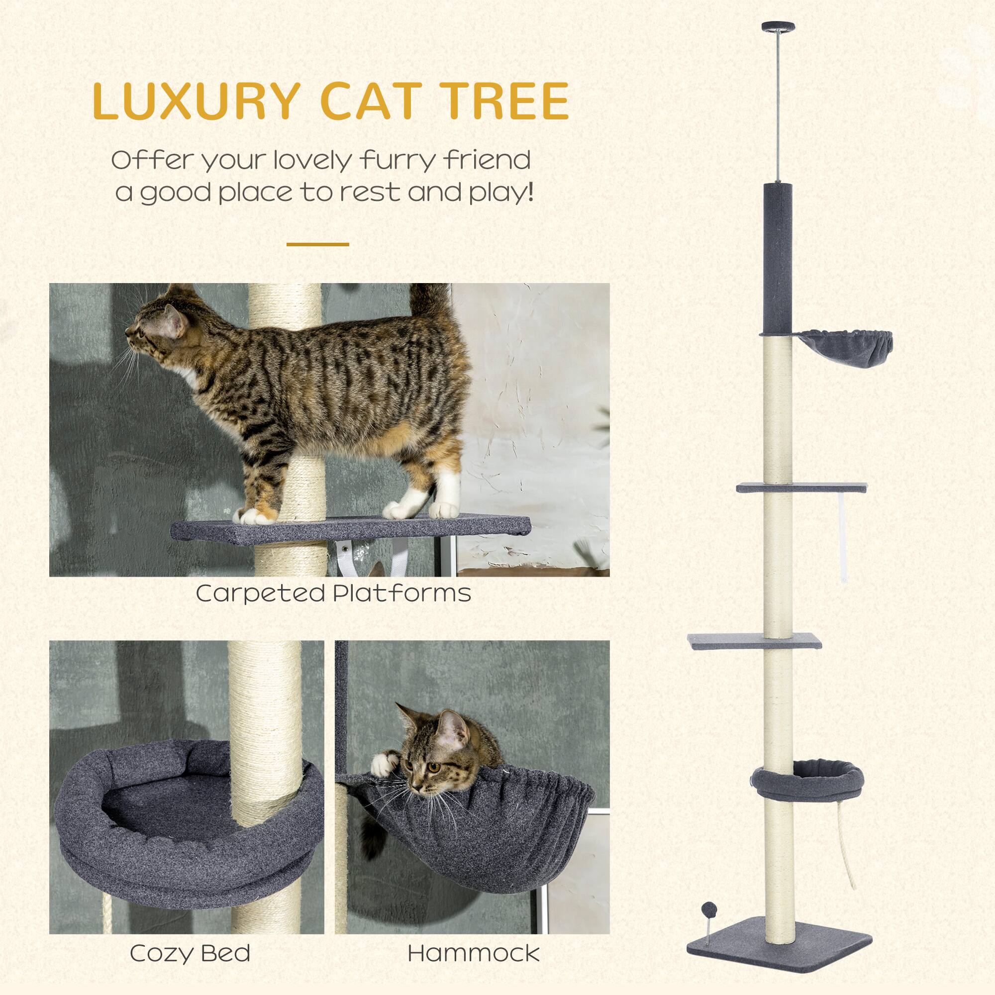 LUXURY CAT TREE

Offer your lovely furry friend a good place to rest and play!

Carpeted Platforms

Cozy Bed

Hammock