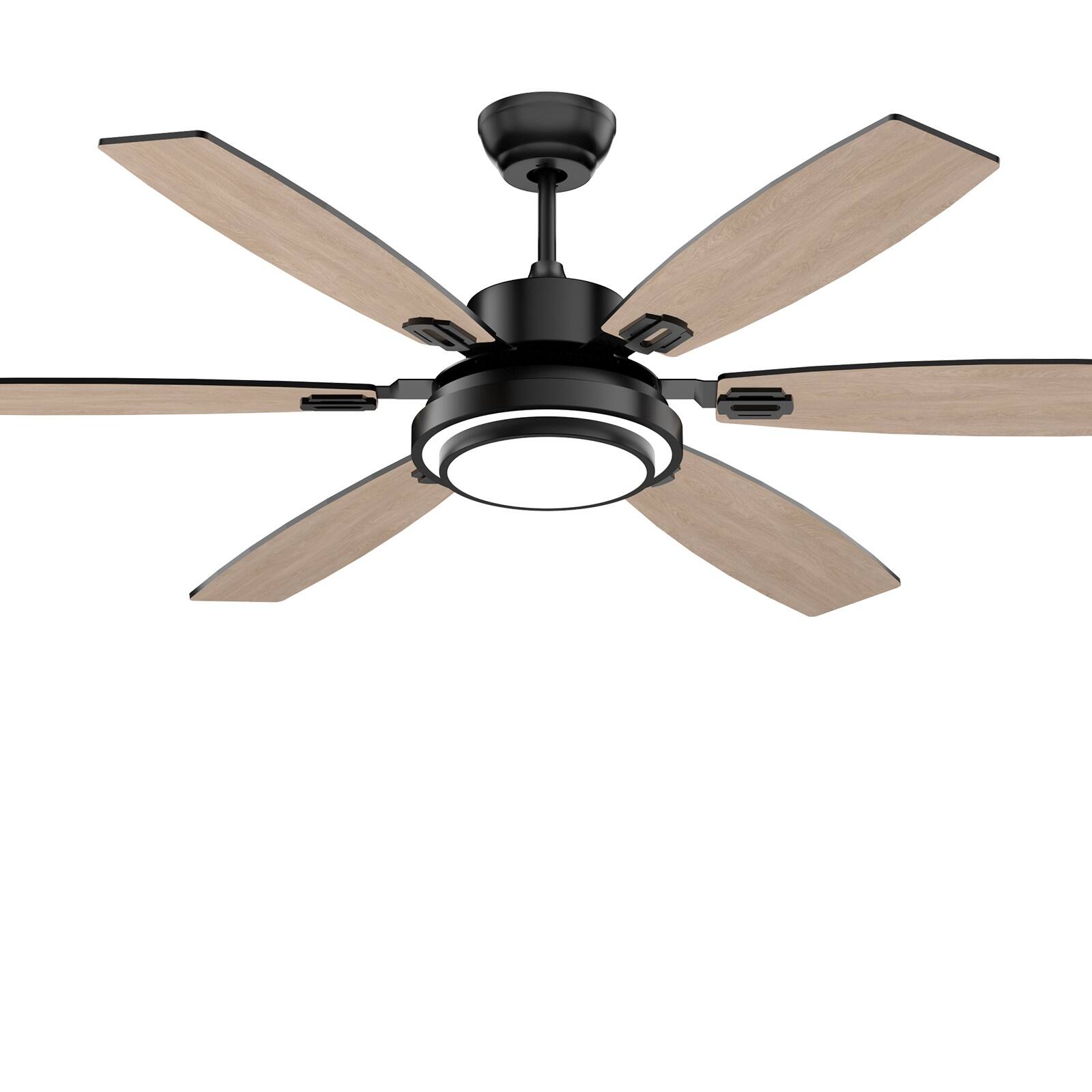 Alt View 6. Siljoy - 60-in Black Ceiling Fan with black or oak Color Blades Ceiling Fan With Light-Remote Included - Black.