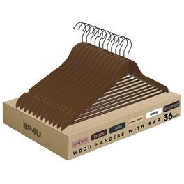 BP4U - 36-Pack Wooden Suit Coat Hangers with Pant Bar, Wood Clothes Hangers for Jackets, Shirts, Dresses, Trousers - Walnut