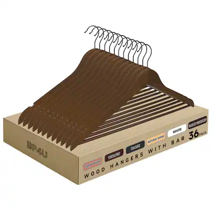 BP4U
WOOD HANGERS WITH BAR
36 PACK
CEDAR WOOD
WALNUT
BLACK
NATURAL WOOD
WHITE
DARK CHERRY
