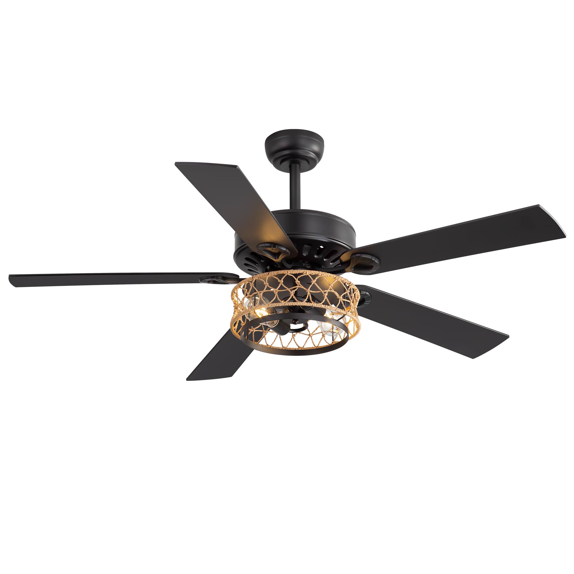 Alt View 8. Breezary - 52-Inch Ceiling Fan with Light, 5 Reversible Blades, E26 Bulb Socket, DC Motor, Remote, Includes 5 & 10-Inch Downrods - matte black and walnut.
