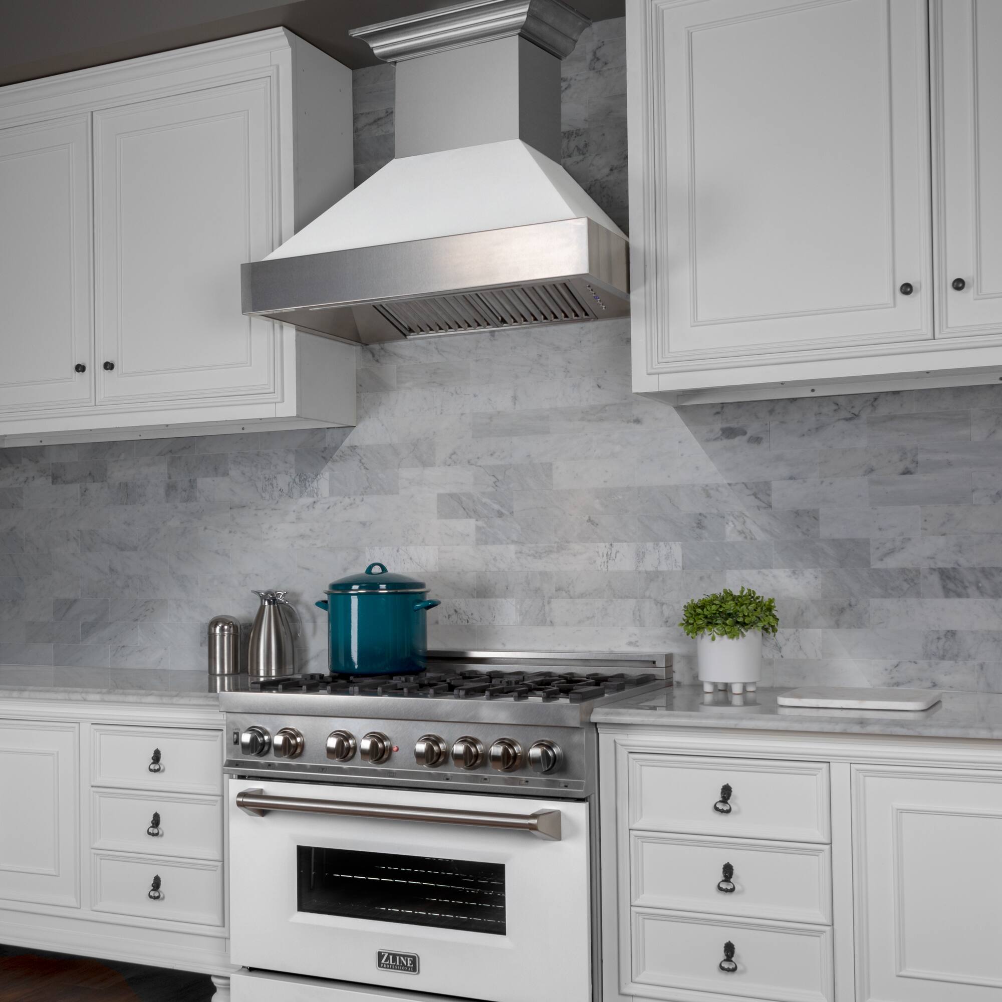 Alt View 1. ZLINE - ZLINE 30 in. Ducted Satin Stainless Steel Wall Mount Range Hood with White Matte Shell - Silver.