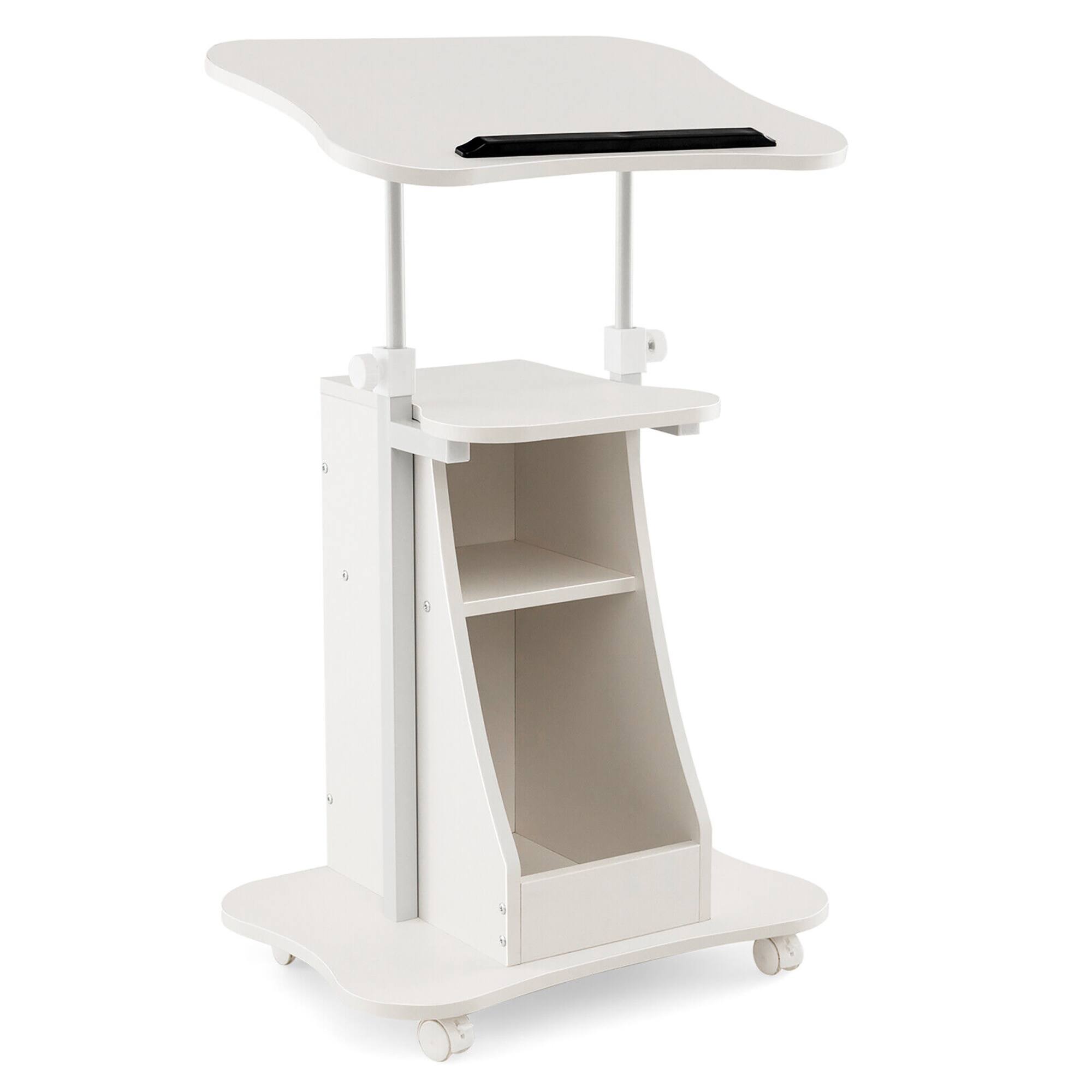 Alt View 9. Gymax - Gymax 2PCS Sit-to-Stand Laptop Desk Cart Rolling Mobile Height Adjustable w/ Storage - White.