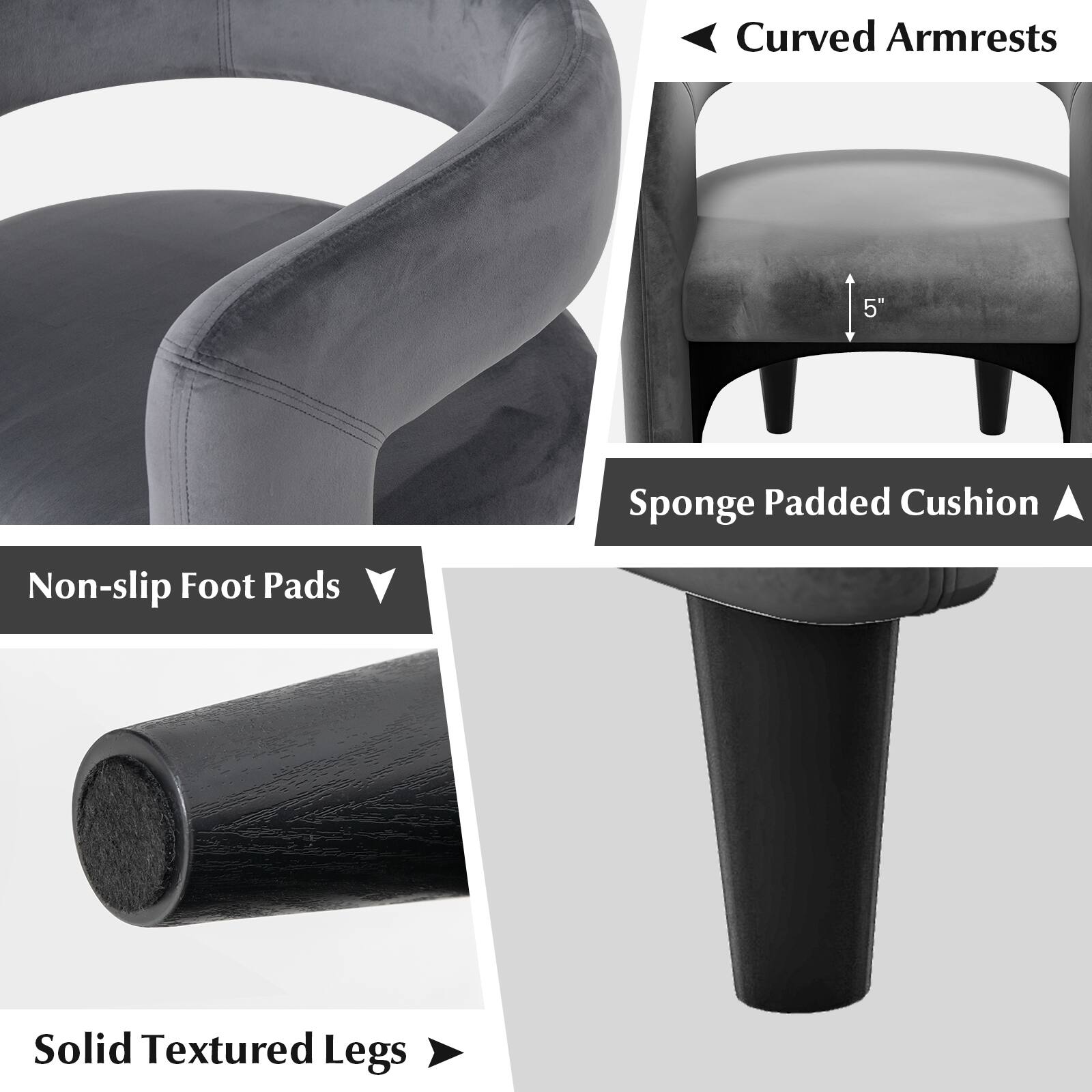 Curved Armrests, Sponge Padded Cushion, Non-slip Foot Pads, Solid Textured Legs