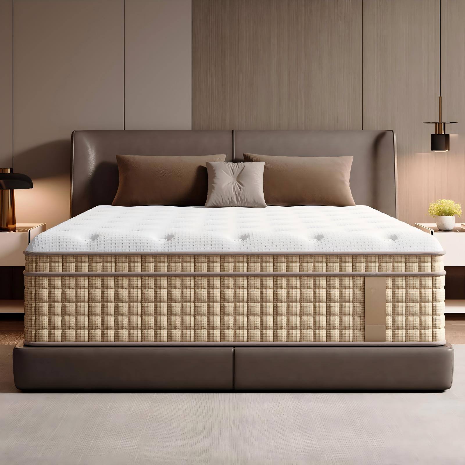 Alt View 1. Ecooso - 12" Queen Hybrid Mattress, Medium-Firm, Gel Memory Foam, Individually Encased Coils, Fiberglass-Free - Beige+White.