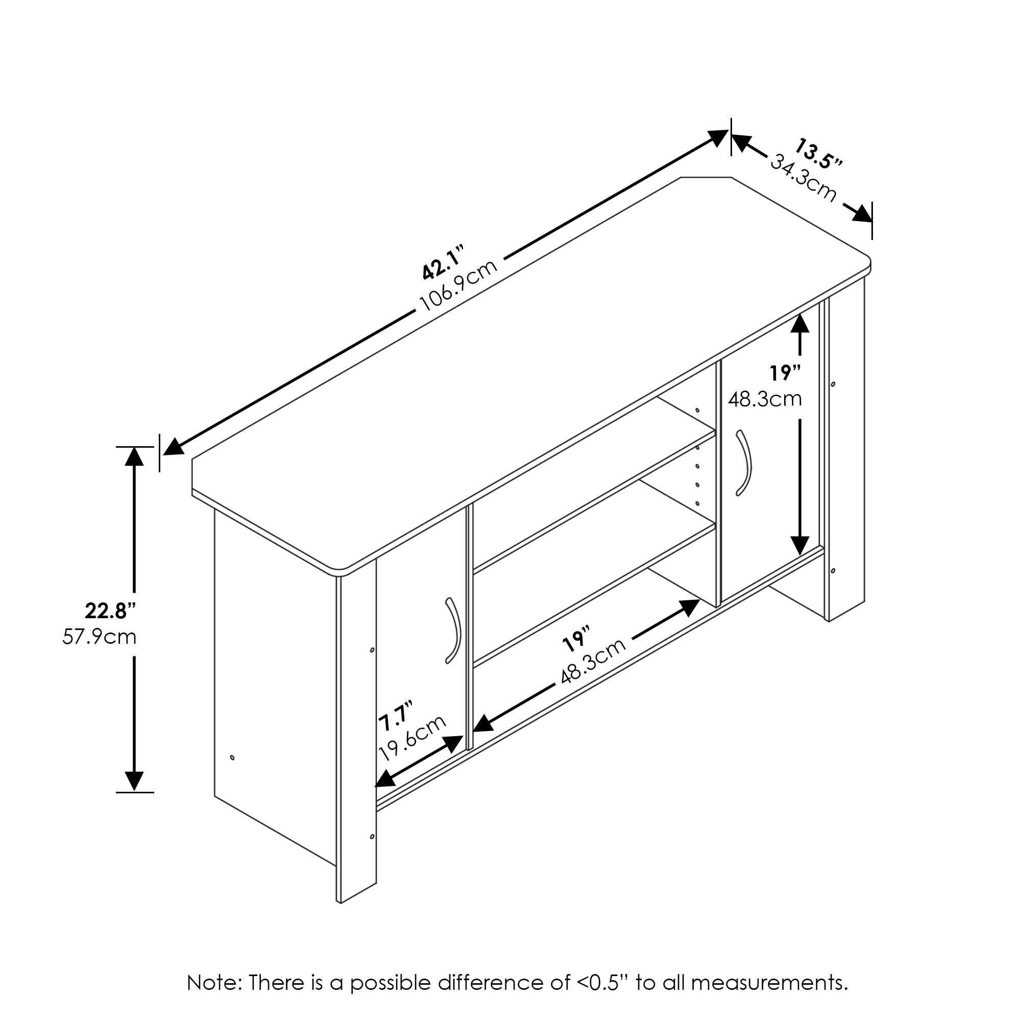 42.1" 106.9cm  
13.5" 34.3cm  
19" 48.3cm  
22.8" 57.9cm  
7.7" 19.6cm  
19" 48.3cm  

Note: There is a possible difference of <0.5" to all measurements.