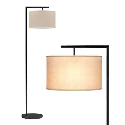 Front. Brightech - Montage Modern LED Midcentury Modern Arc Super Bright Floor Lamp with Beige Fabric Drum Shade - Classic Matte Black.