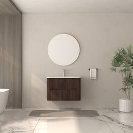 Boyel Living - 30 in Wall-Mounted Bathroom Vanity with Sink Cabinet 2 Soft-Close Drawers Ceramic Integrated Basin - Dark Walnut