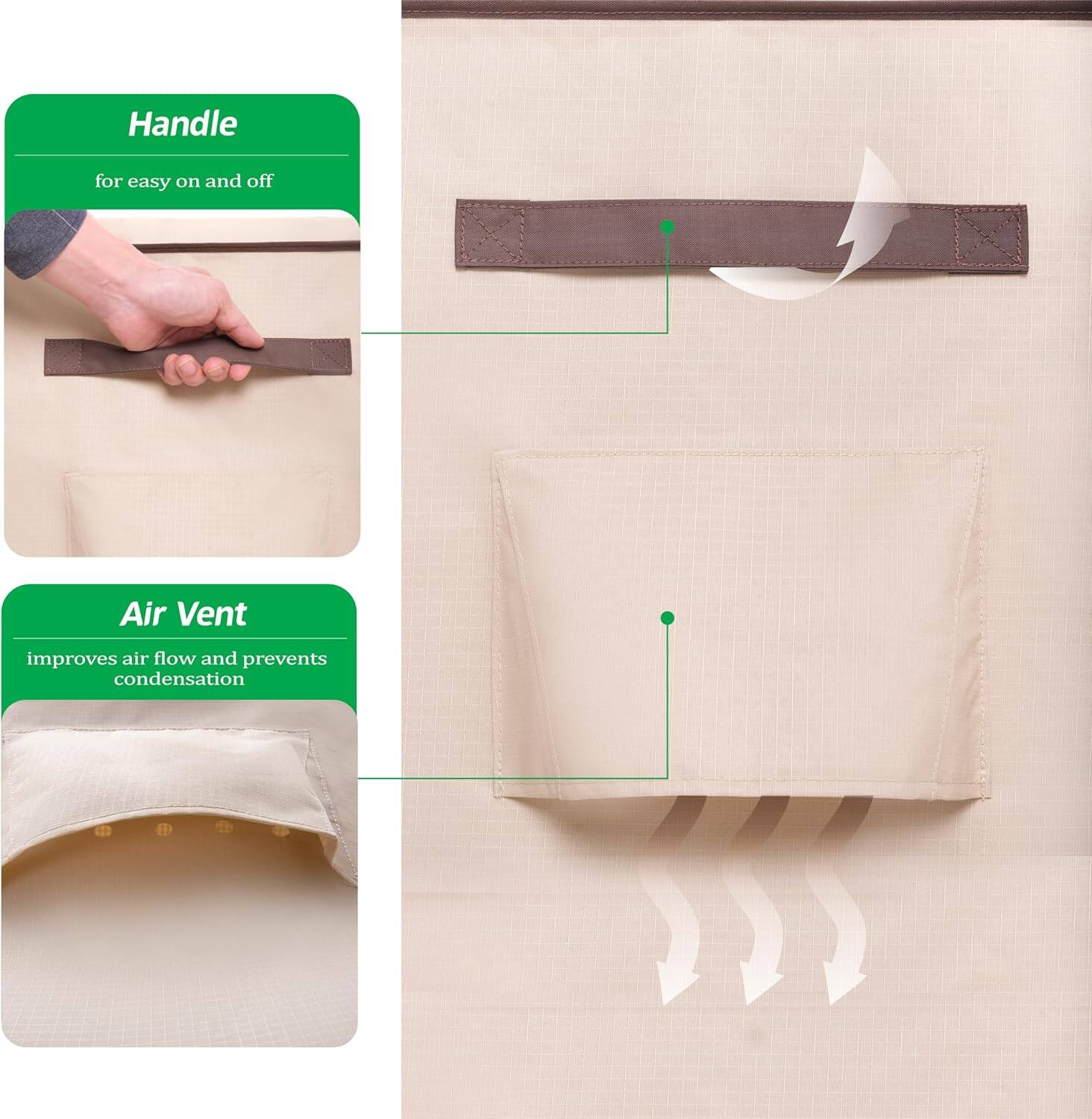 Handle  
for easy on and off  

Air Vent  
improves air flow and prevents condensation