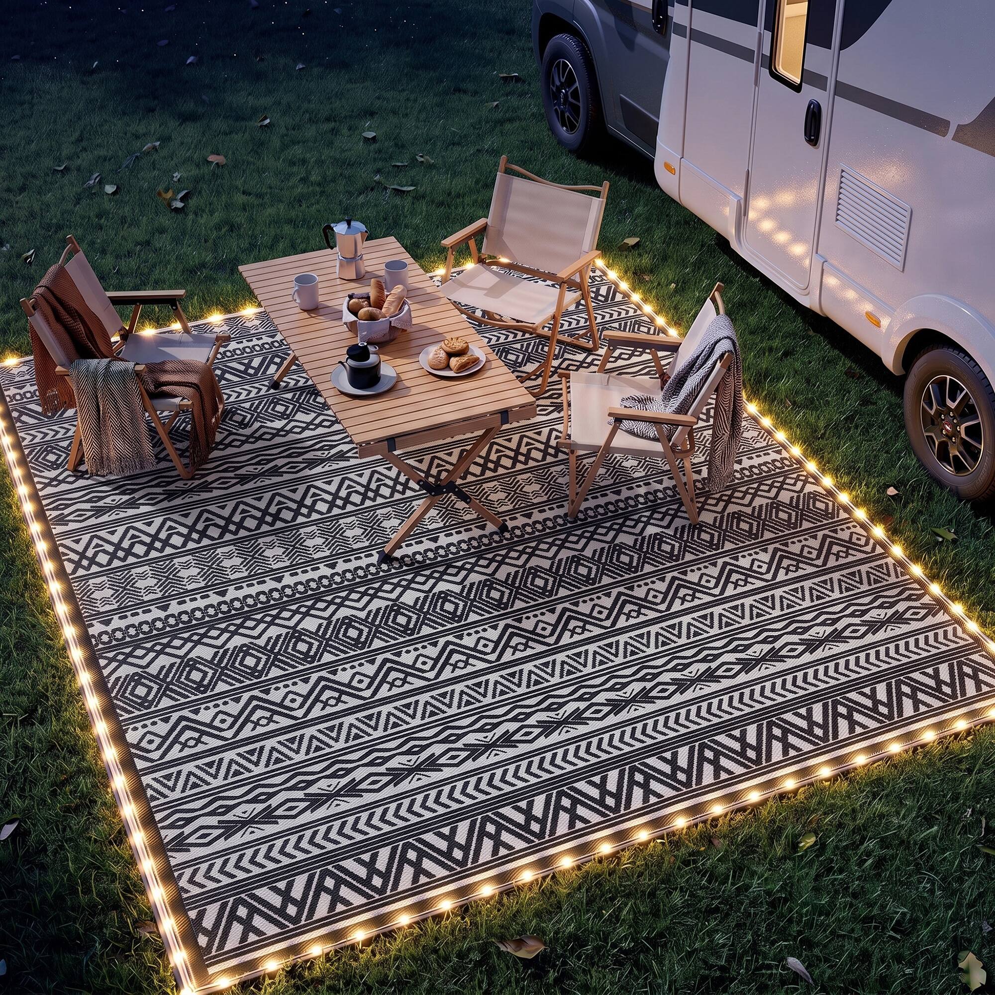 Alt View 1. Outsunny - Rug Carpet with USB Lights Reversible Patio Rug with Carry Bag for Camping 10' x - Black, White.