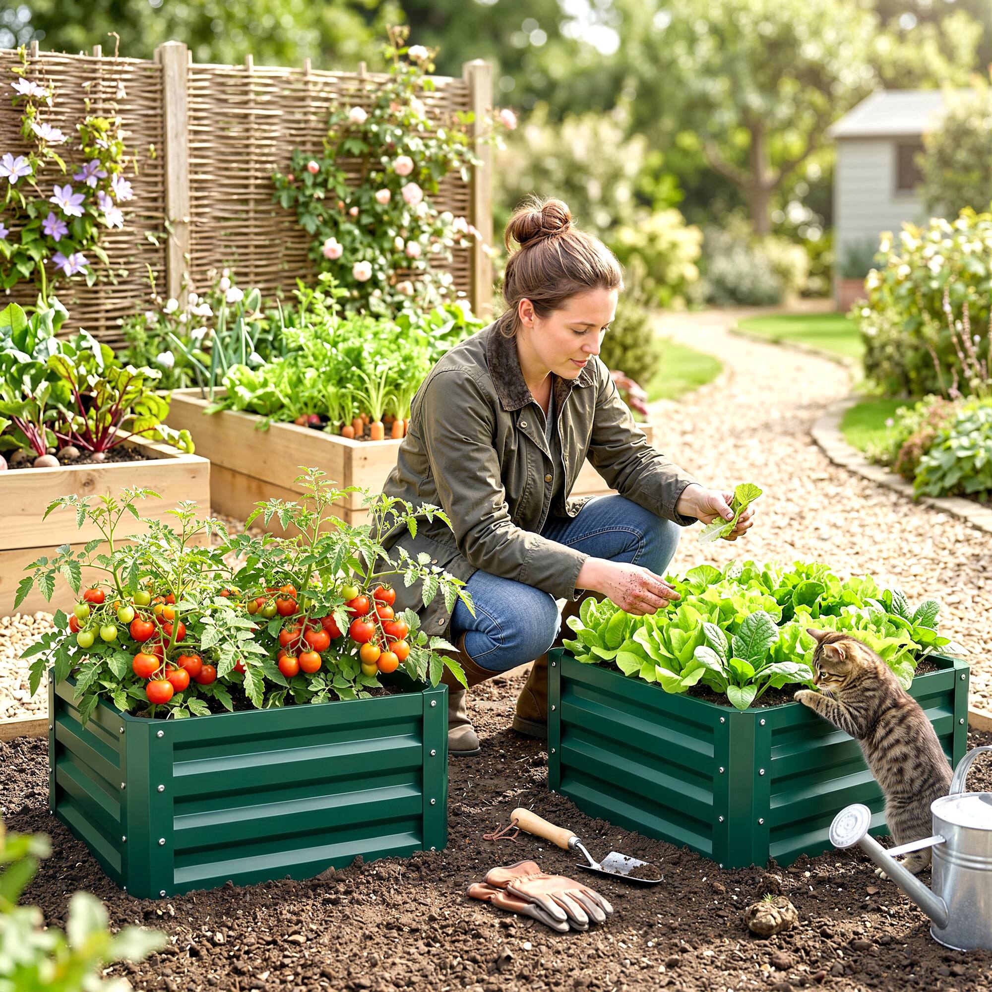 Alt View 1. Outsunny - 2pc 23.5" Elevated Herb & Vegetable Planting Box Kit w/ Versatile Uses - Green.