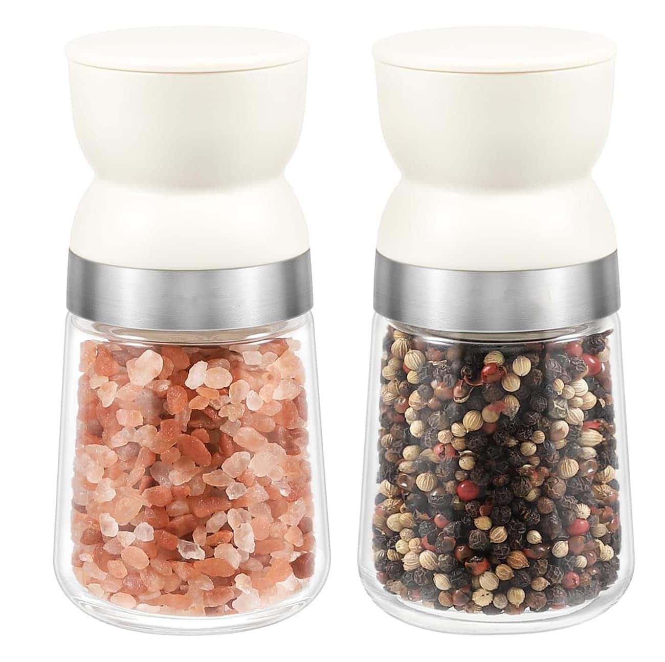 FINEAK - Manual Salt and Pepper Mill Set, Adjustable Coarseness Ceramic Grinders - Beige