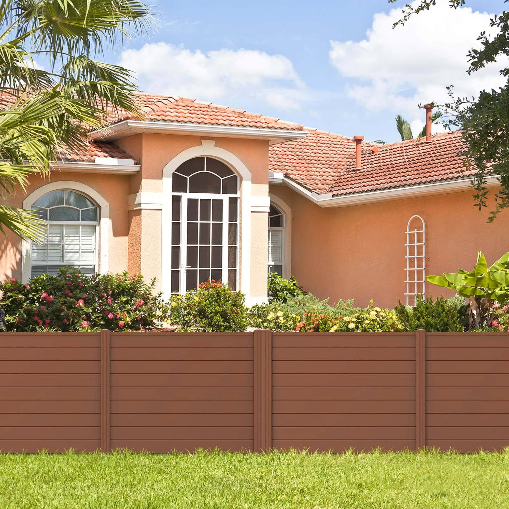 Alt View 3. Costway - 4 Pack 48" x 37.5" Air Conditioner Fence Screen Panel Kit with 3 Ground Stakes - Brown.