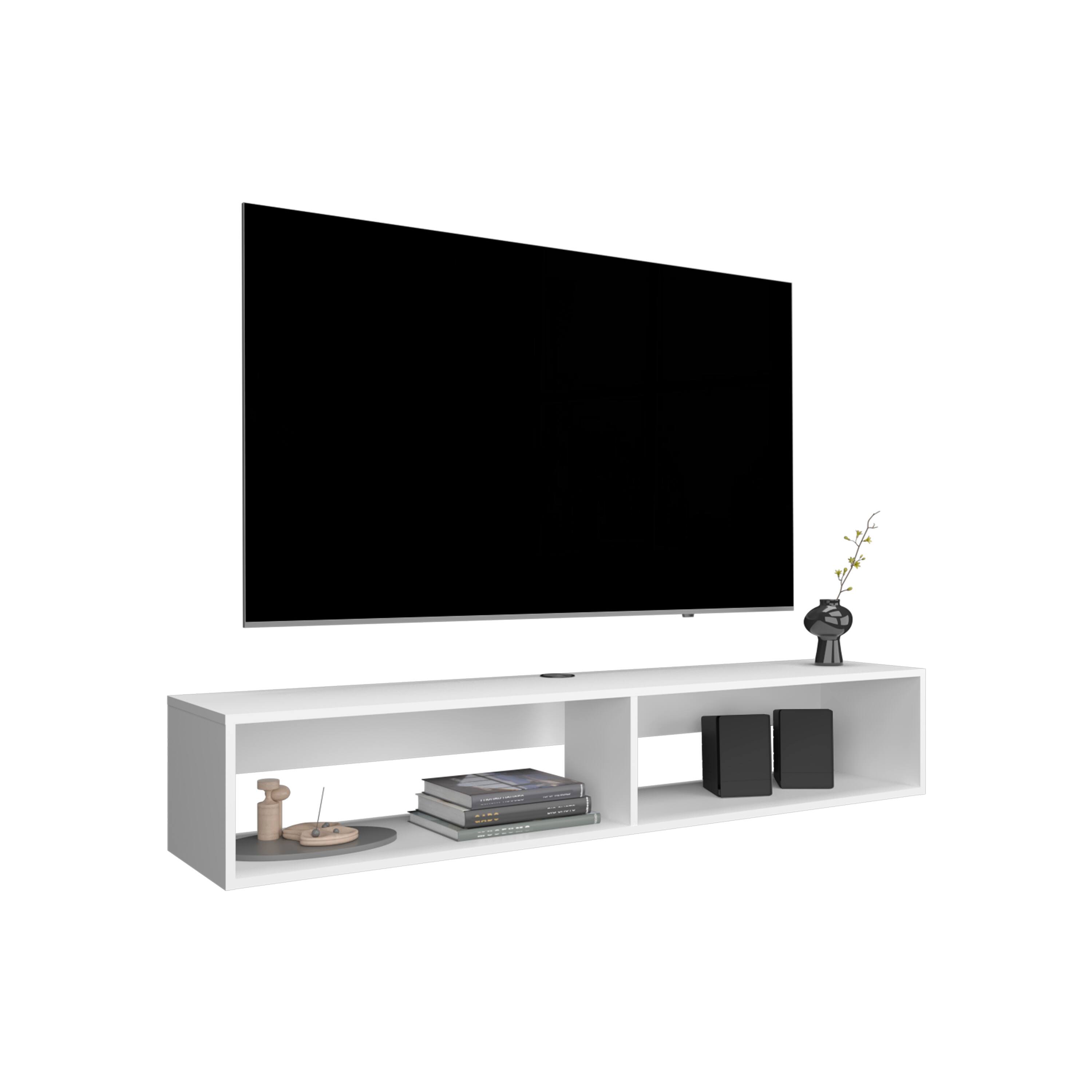 Back. Spaco - Spaco Floating TV Stand for TVs Up to 65 Inch, Wall Mount Space Saver with 2 Open Shelves, Easy Cable Management - White.