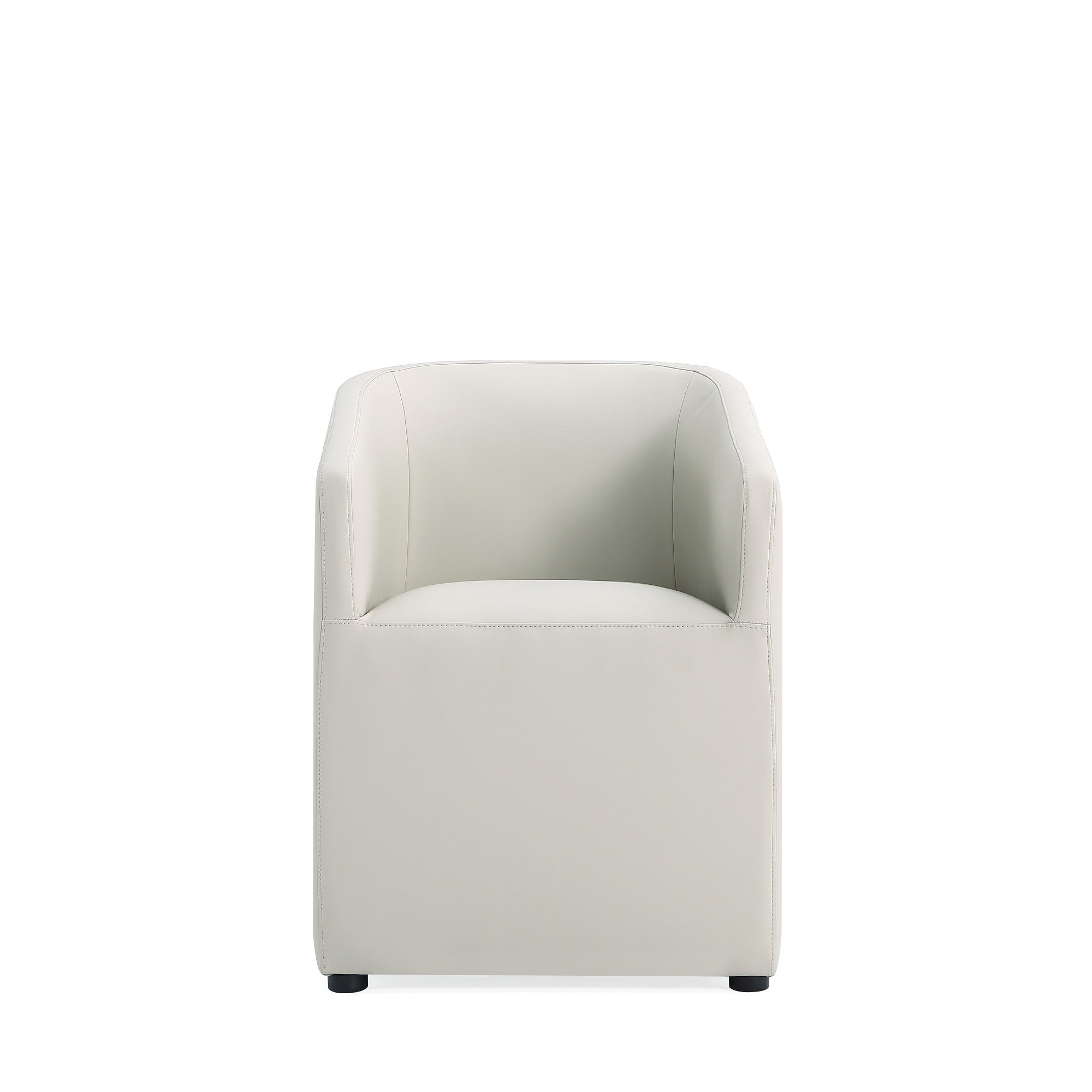 Front. Manhattan Comfort - Anna Round Modern Vegan Leather Dining Chair with Arms - Stone Gray.