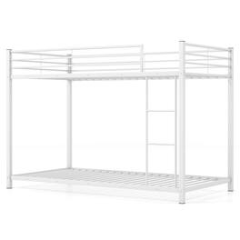 Costway - Metal Bunk Bed Twin over Twin Low-Profile Bunk Bed Frame with Full Length Guardrail & Ladder Space-saving - White