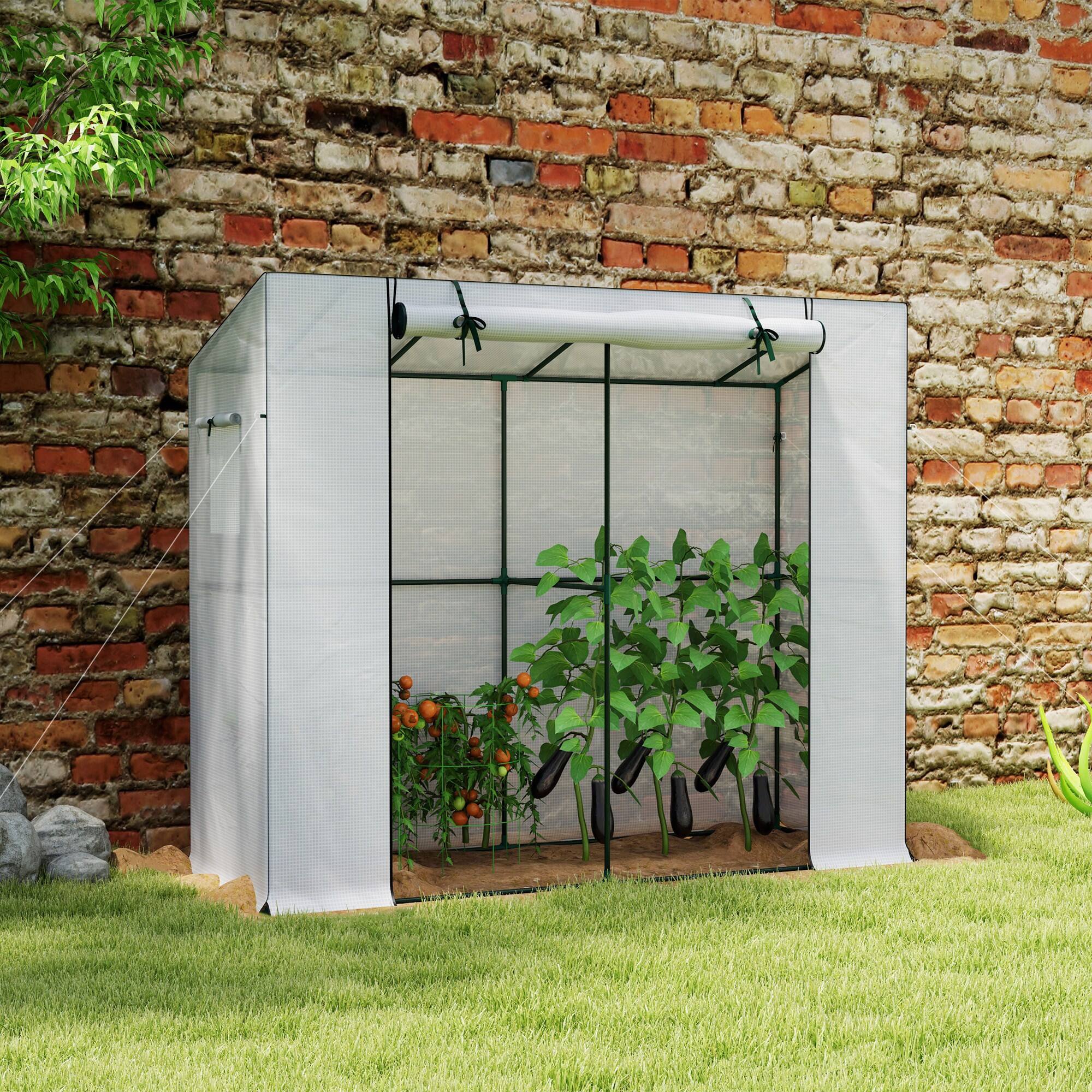 Alt View 1. Outsunny - 6.6' x 2.5' x 5.6' Lean-to Small Greenhouse for Outdoors, Portable Greenhouse with UV-resistant PE Cover.