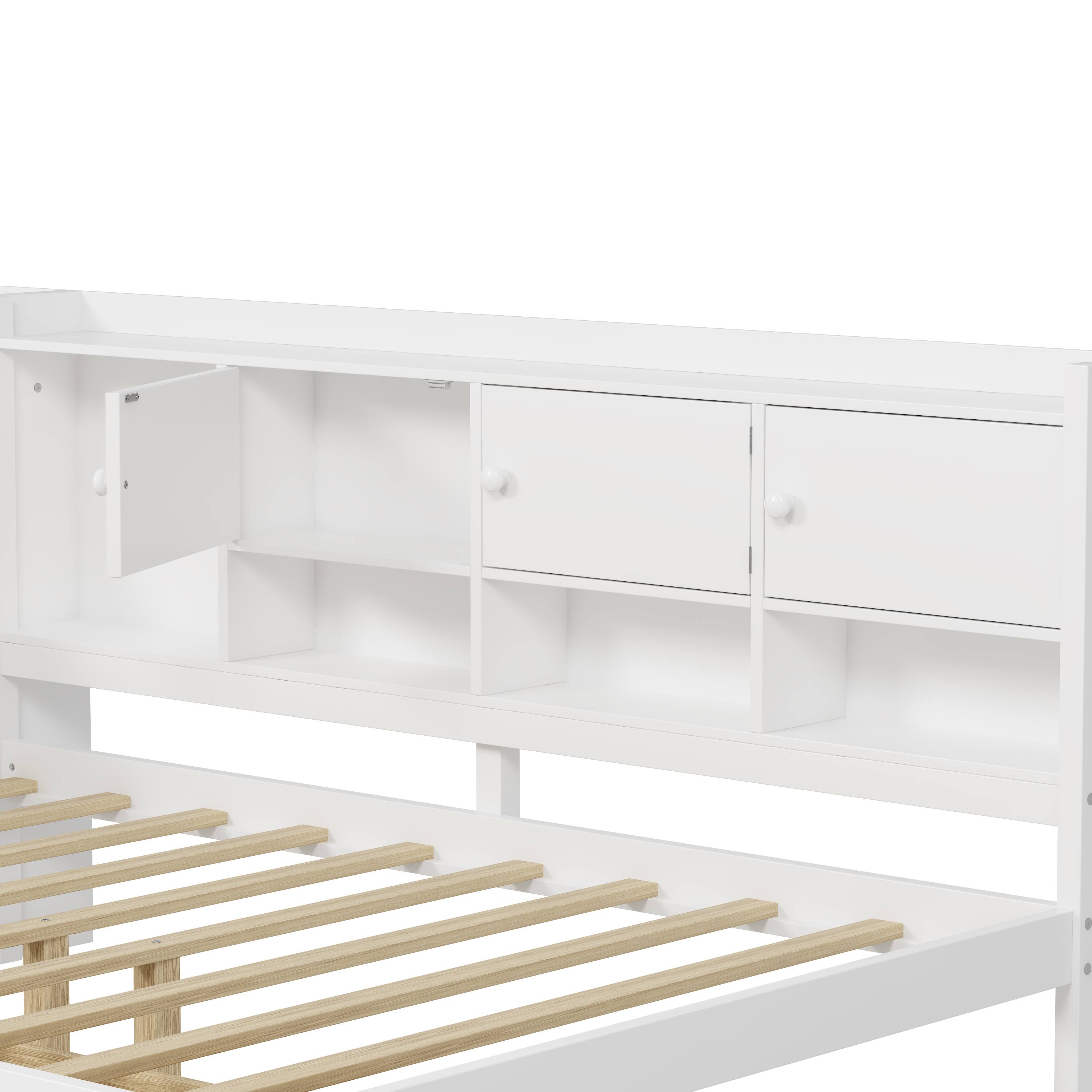 Alt View 7. Tiramisubest - Wooden L-Shape Daybed with Storage Cabinets and Drawers, Multi-functional Bed with Study Desk and Built-in Bookshelf - White.