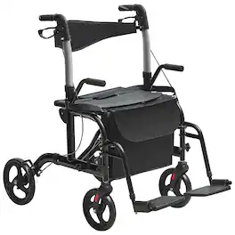VEVOR - 2 in 1 Rollator Walker & Transport Chair for Seniors, Folding Rolling Walker Wheelchair Combo & Footrests - Black