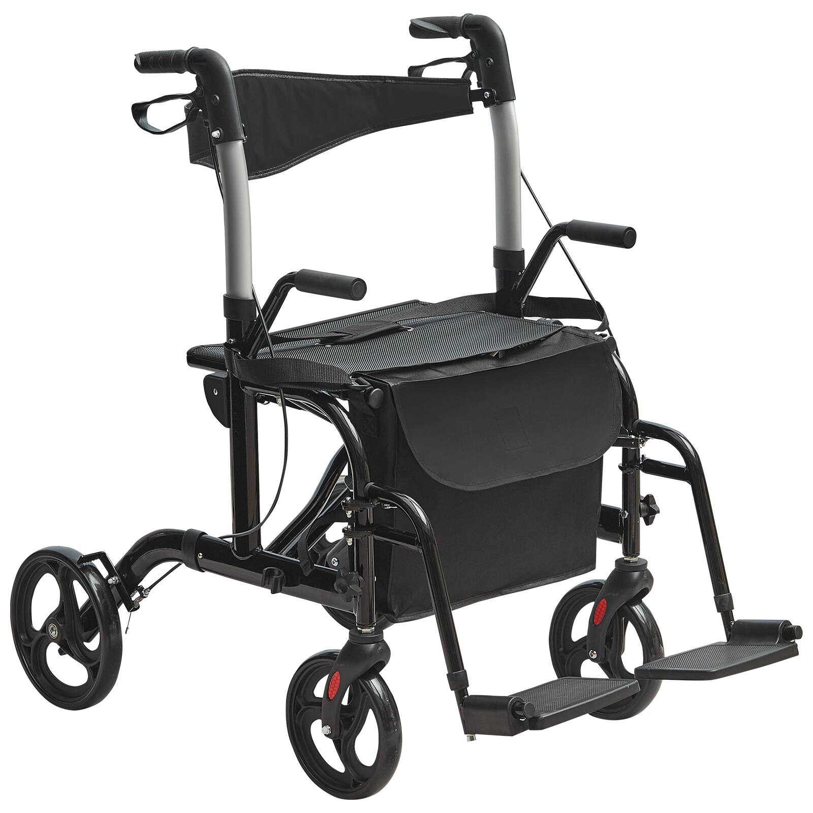 Front. VEVOR - 2 in 1 Rollator Walker & Transport Chair for Seniors, Folding Rolling Walker Wheelchair Combo & Footrests - Black.