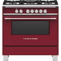 Fisher & Paykel - 36 in. Wide 5 Burner 4.9 Cu. Ft. Freestanding Gas Convection Range - Red