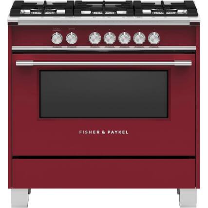 Front. Fisher & Paykel - 4.9 Cu. Ft. Freestanding Gas Convection Range - Red.