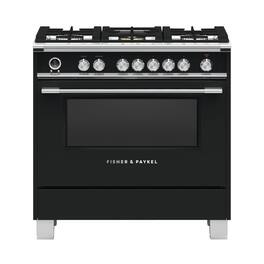 Fisher & Paykel - 4.9 Cu. Ft. Self-Cleaning Freestanding Dual Fuel Convection Range - Stainless Steel/Black Glass