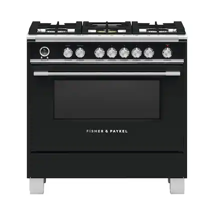 Front. Fisher & Paykel - 4.9 Cu. Ft. Self-Cleaning Freestanding Dual Fuel Convection Range - Stainless Steel/Black Glass.