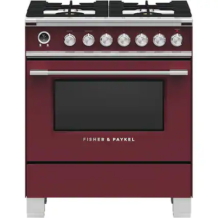 Front. Fisher & Paykel - 2.9 Cu. Ft. Self-Cleaning Freestanding Dual Fuel Convection Range - Red.