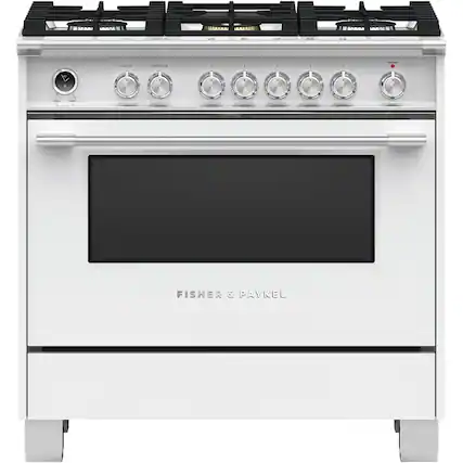 Front. Fisher & Paykel - 4.9 Cu. Ft. Self-Cleaning Freestanding Dual Fuel Convection Range - White.
