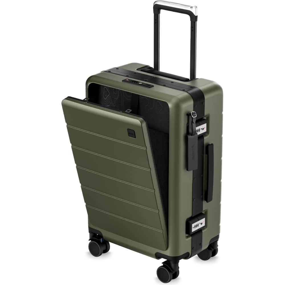 LUGGEX - 21" Carry On Zipperless Luggage with Front Laptop Compartment and TSA Lock HUP – Father's Day Gift Idea - ZX-Pro - Green