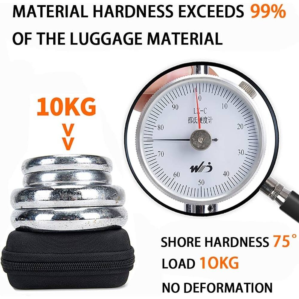 MATERIAL HARDNESS EXCEEDS 99% OF THE LUGGAGE MATERIAL

10KG

SHORE HARDNESS 75° LOAD 10KG NO DEFORMATION