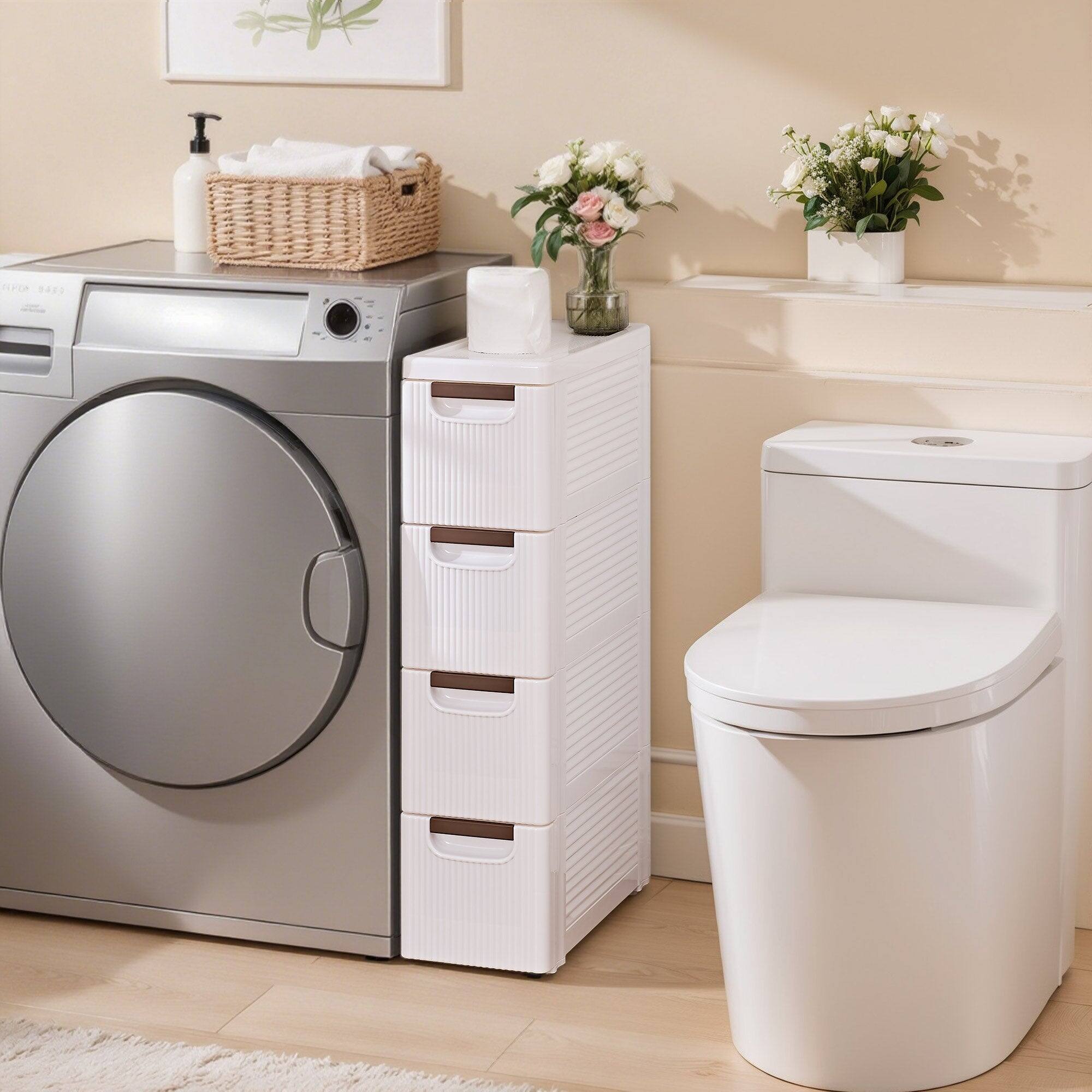 Vecelo - 4-Drawer Rolling Storage Cart with Wheels — Narrow Plastic Utility Cabinet for Small Spaces - Beige