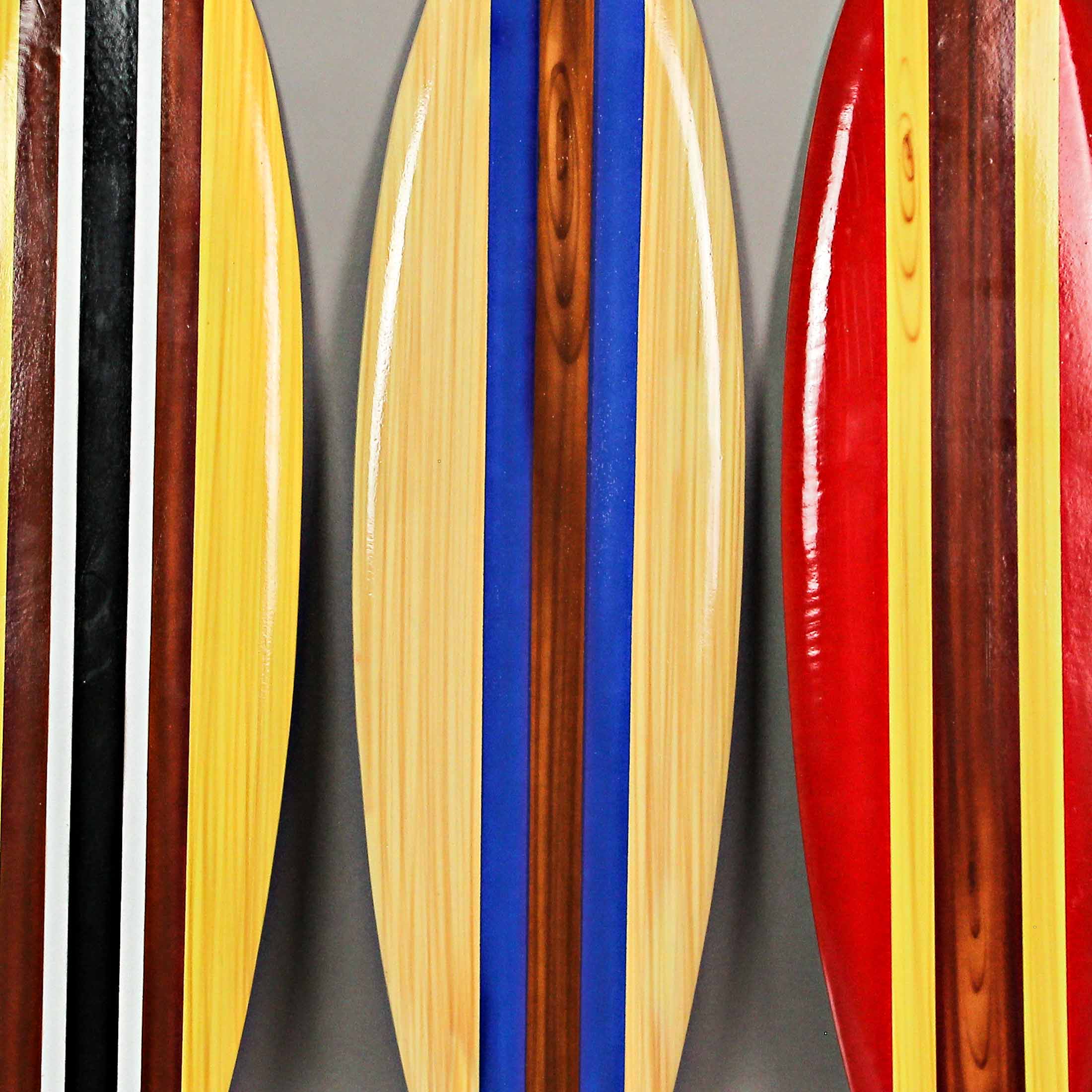 Alt View 3. Zeckos - Set of 3 Wooden Striped Surfboard Wall Hangings 32 Inches Long - Multicolored.