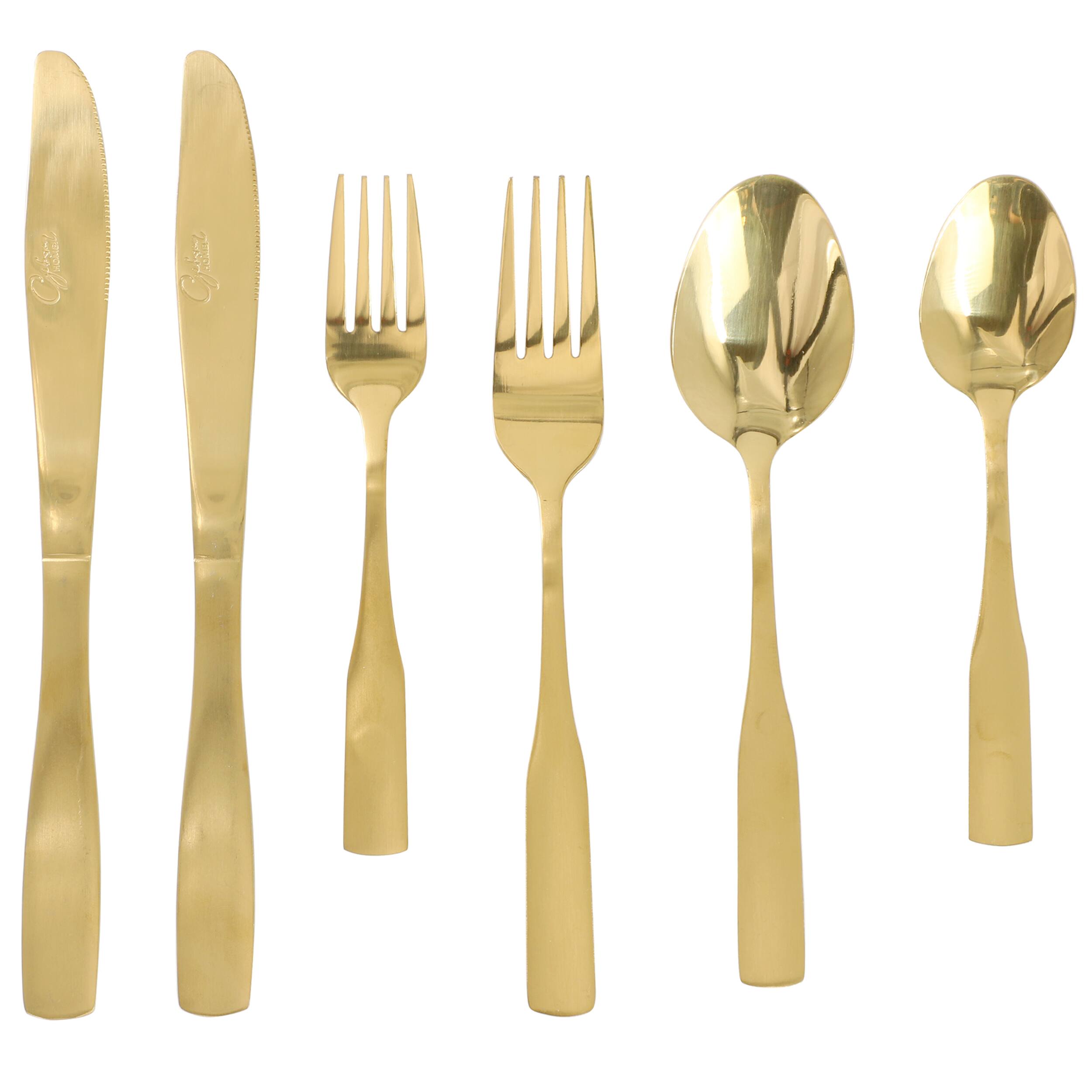 Alt View 2. Gibson - Gibson Home Abbeville 41 Piece Stainless Steel Flatware Set in Gold with Wire Caddy - Gold.