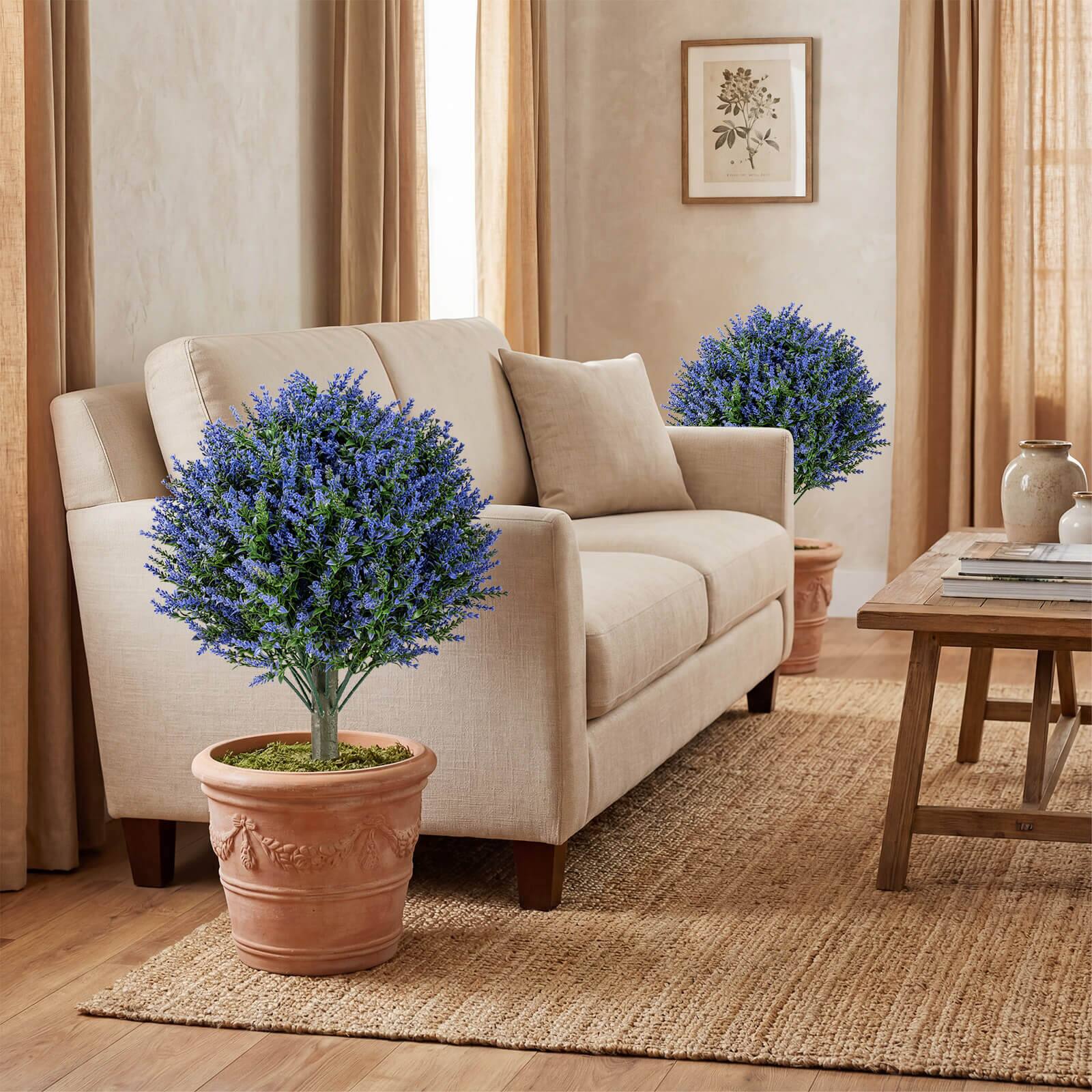 Alt View 3. Costway - Costway 2 Pack Artificial Lavender Topiary Ball Trees, 24"Faux Evergreen Shrubs with Spike - Purple + Green.