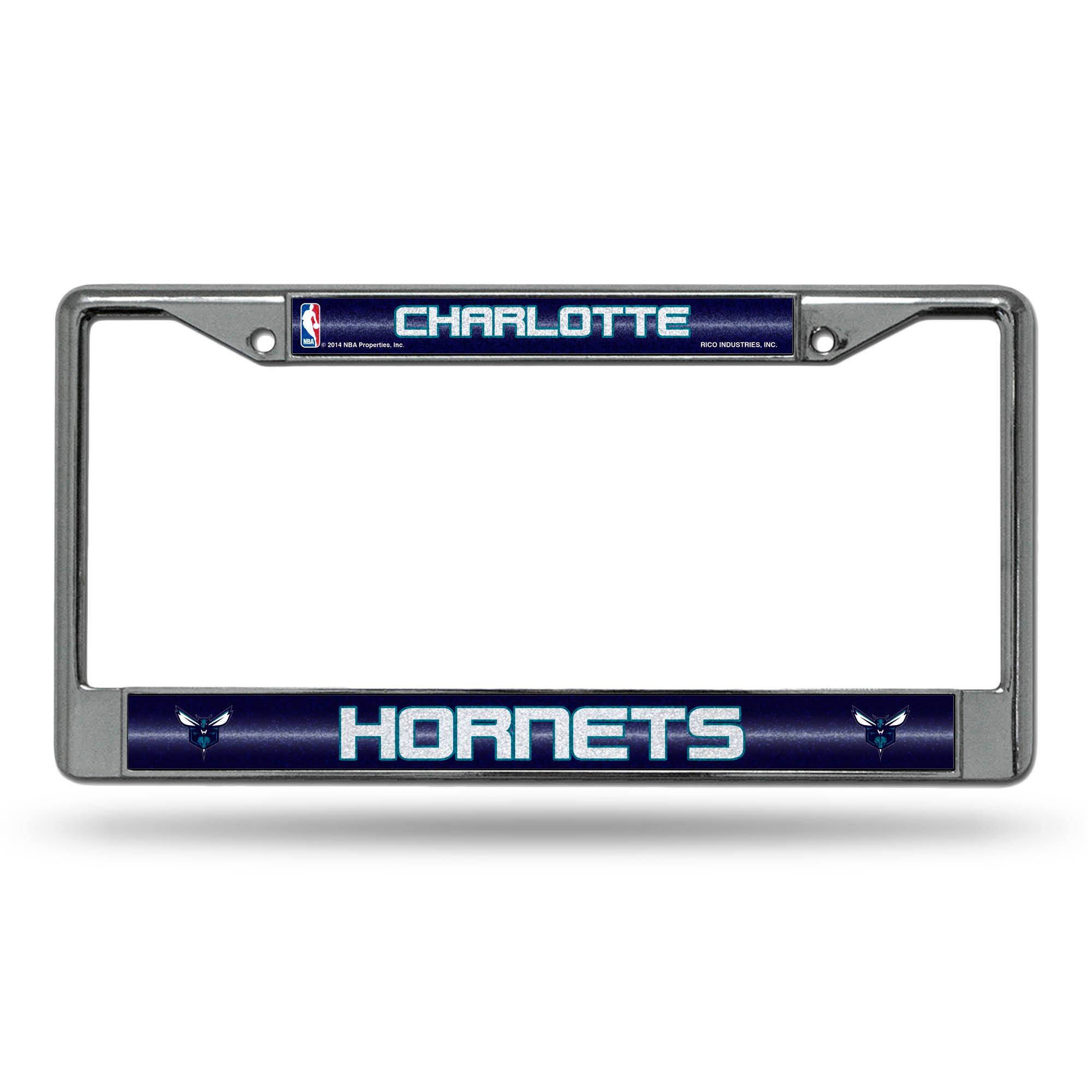 Charlotte Hornets NBA Sparkly Glitter Bling Look Chrome License Plate Frame
