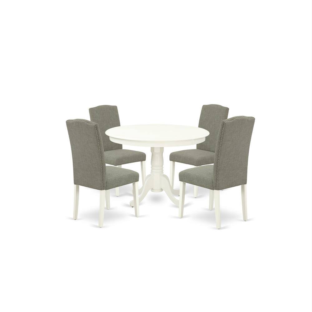 Back. East West Furniture - Dining Room Set Linen White - Brown.