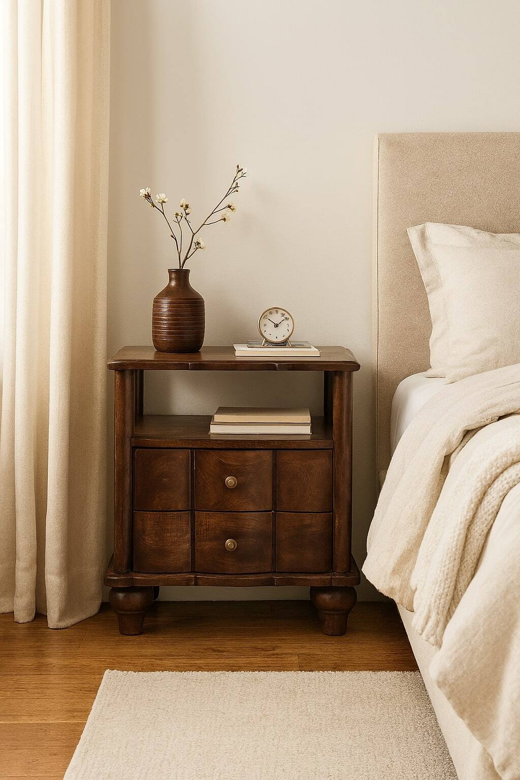 Alt View 2. Artisan Furniture - Artisan Furniture Solid Wood 2-Drawer Bedside with Open Shelf - Brown.